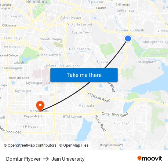 Domlur Flyover to Jain University map