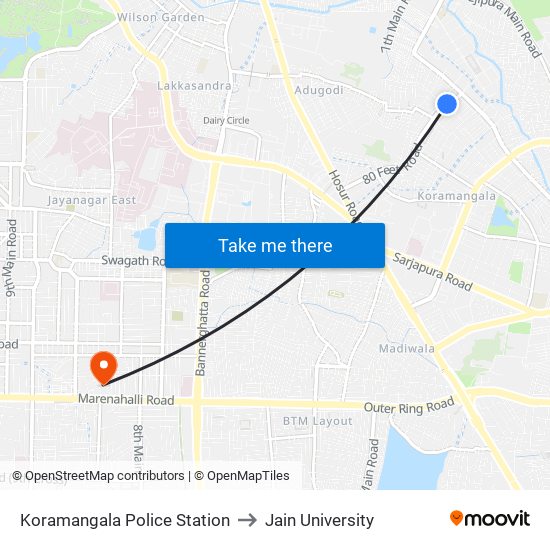 Koramangala Police Station to Jain University map