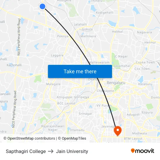 Sapthagiri College to Jain University map