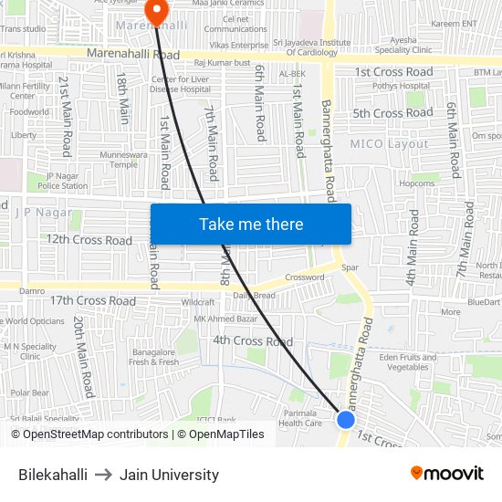 Bilekahalli to Jain University map