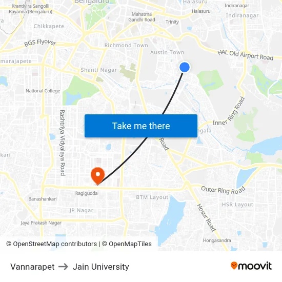 Vannarapet to Jain University map