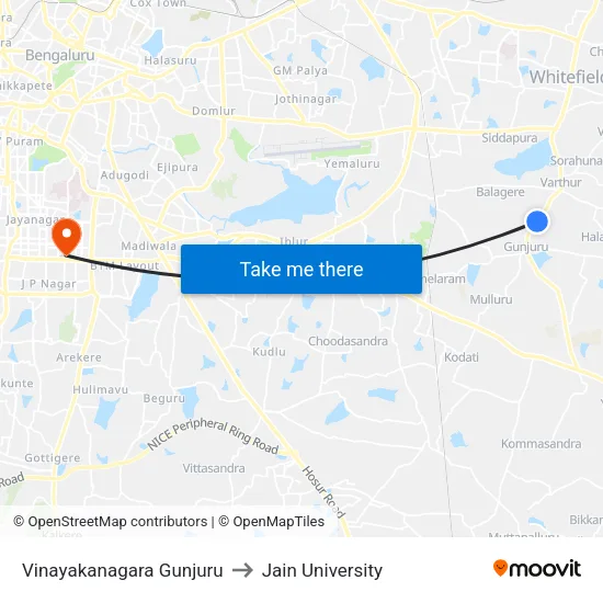 Vinayakanagara Gunjuru to Jain University map