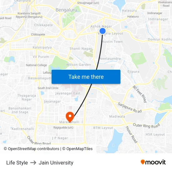 Life Style to Jain University map