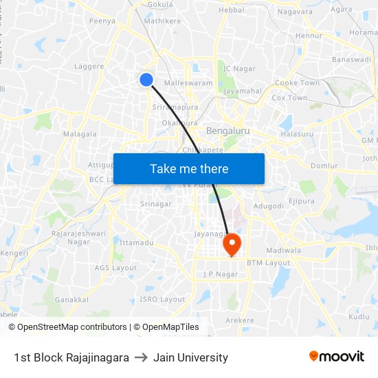 1st Block Rajajinagara to Jain University map