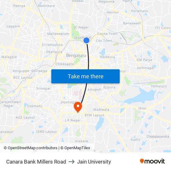 Canara Bank Millers Road to Jain University map