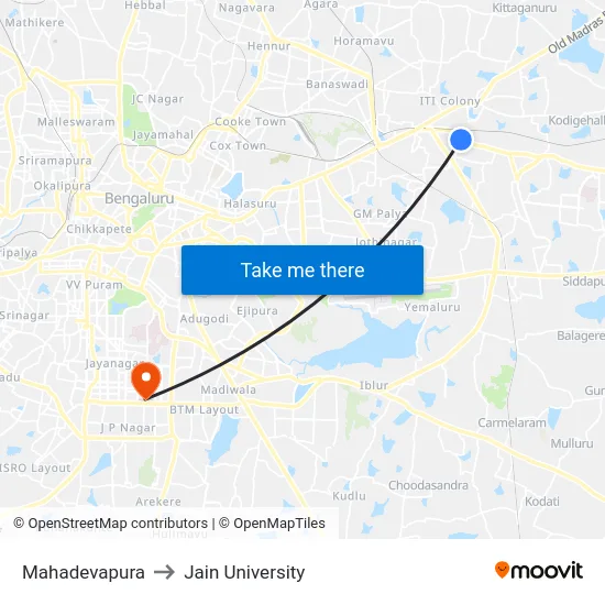 Mahadevapura to Jain University map