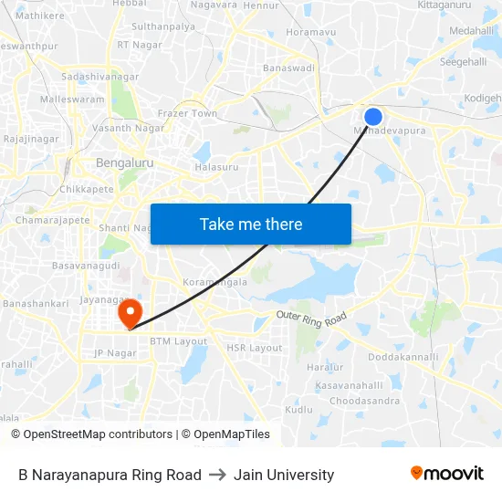 B Narayanapura Ring Road to Jain University map