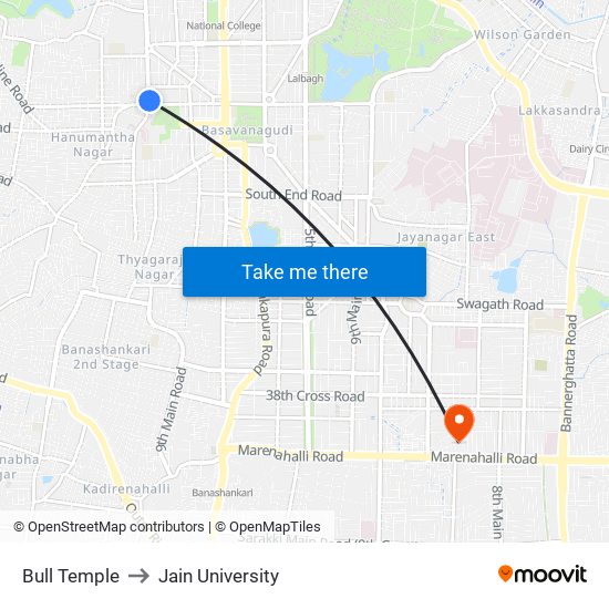 Bull Temple to Jain University map