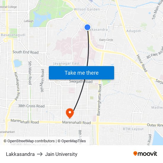 Lakkasandra to Jain University map
