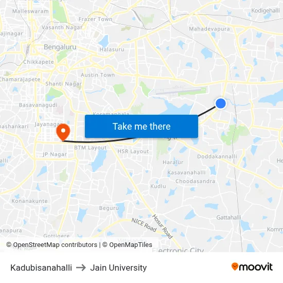 Kadubisanahalli to Jain University map