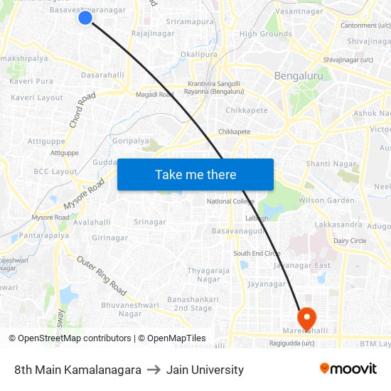 8th Main Kamalanagara to Jain University map