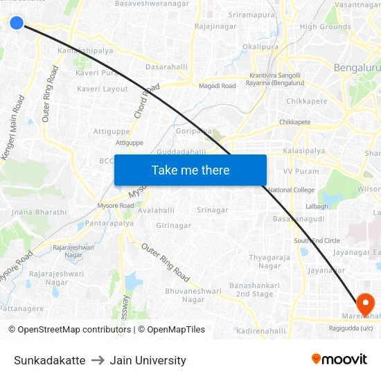 Sunkadakatte to Jain University map