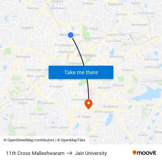 11th Cross Malleshwaram to Jain University map