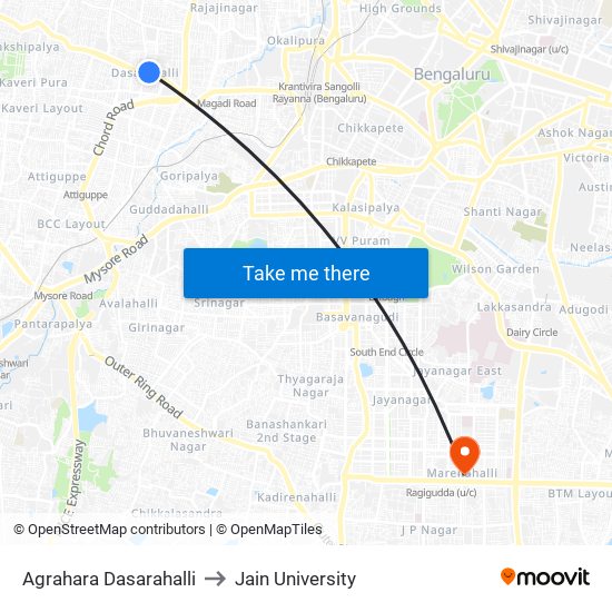 Agrahara Dasarahalli to Jain University map