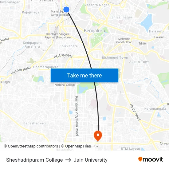 Sheshadripuram College to Jain University map