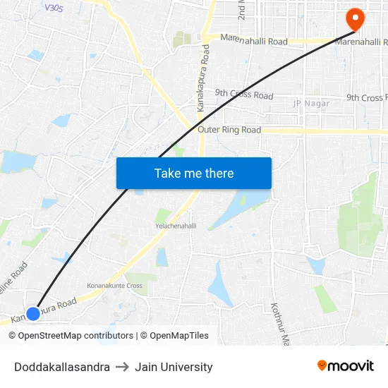 Doddakallasandra to Jain University map