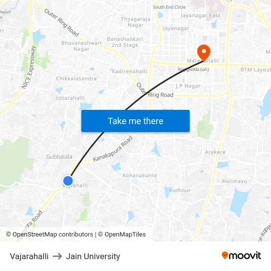 Vajarahalli to Jain University map