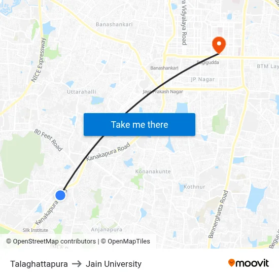 Talaghattapura to Jain University map