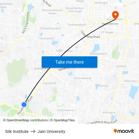 Silk Institute to Jain University map
