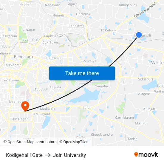 Kodigehalli Gate to Jain University map