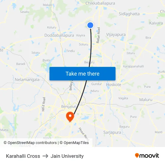Karahalli Cross to Jain University map