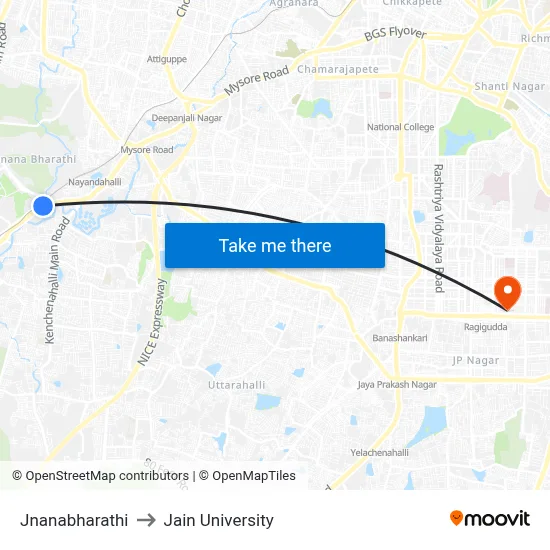 Jnanabharathi to Jain University map