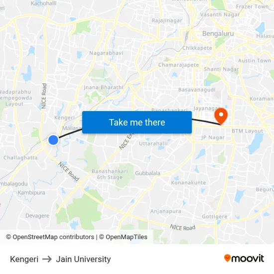 Kengeri to Jain University map