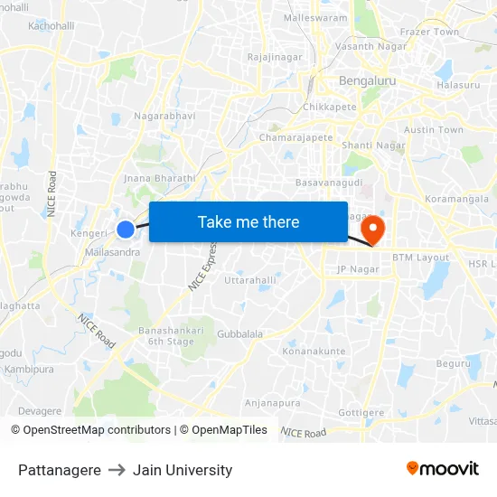 Pattanagere to Jain University map