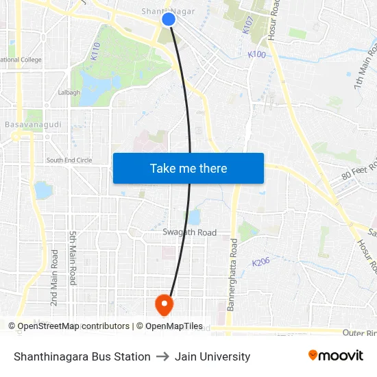Shanthinagara Bus Station to Jain University map