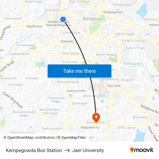 Kempegowda Bus Station to Jain University map