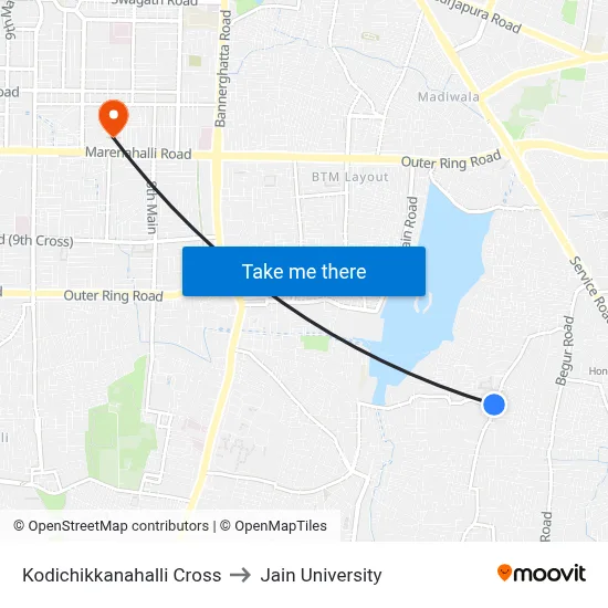 Kodichikkanahalli Cross to Jain University map