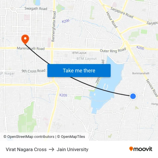 Virat Nagara Cross to Jain University map