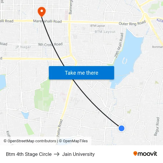 Btm 4th Stage Circle to Jain University map