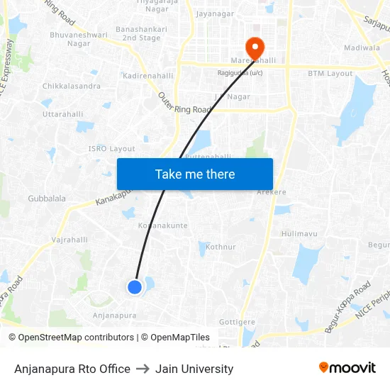 Anjanapura Rto Office to Jain University map