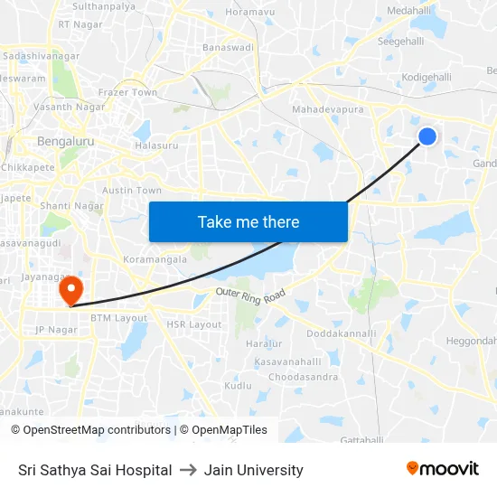 Sri Sathya Sai Hospital to Jain University map