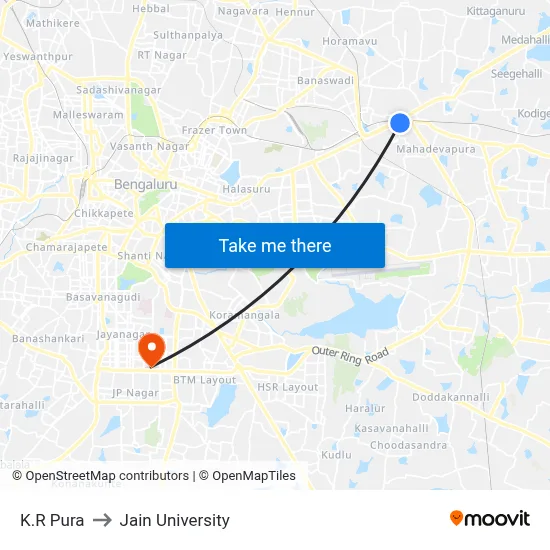K.R Pura to Jain University map