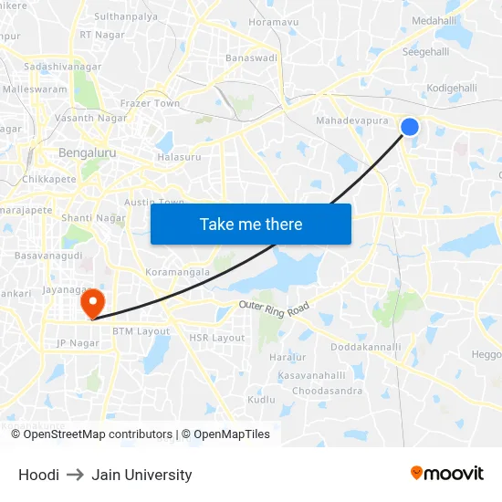 Hoodi to Jain University map