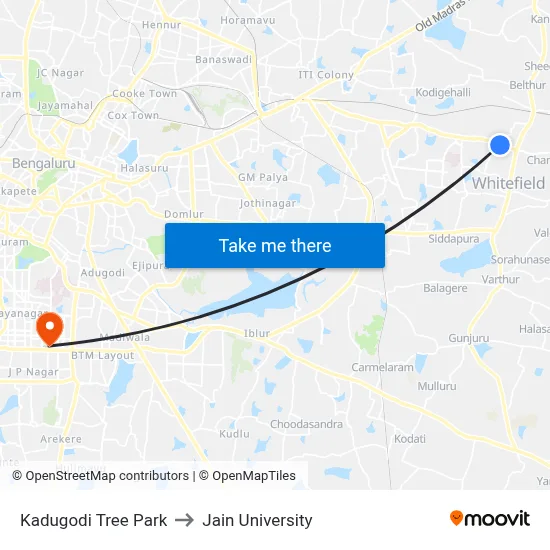 Kadugodi Tree Park to Jain University map