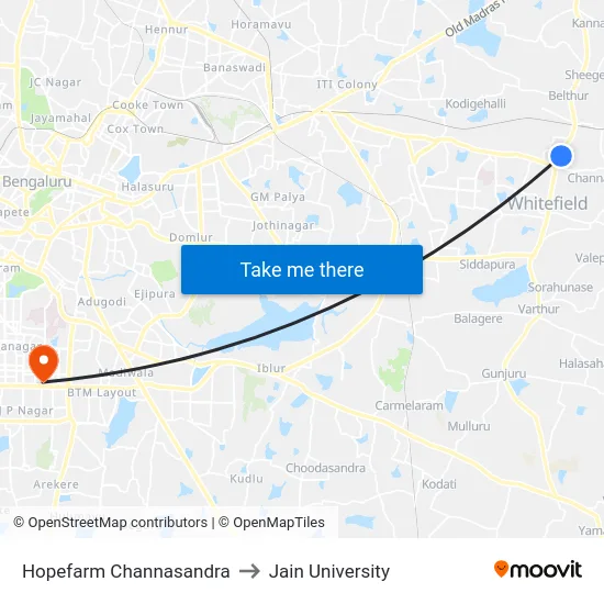 Hopefarm Channasandra to Jain University map