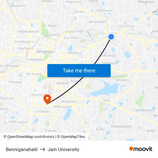 Benniganahalli to Jain University map