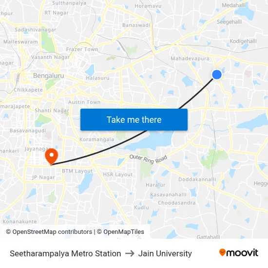 Seetharampalya Metro Station to Jain University map