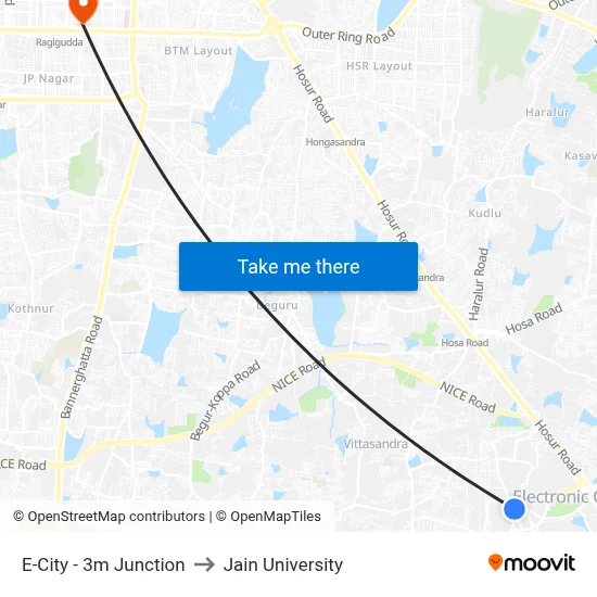 E-City - 3m Junction to Jain University map