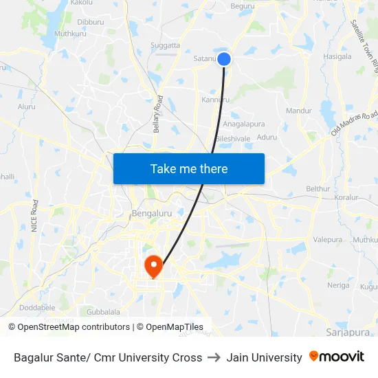 Bagalur Sante/ Cmr University Cross to Jain University map