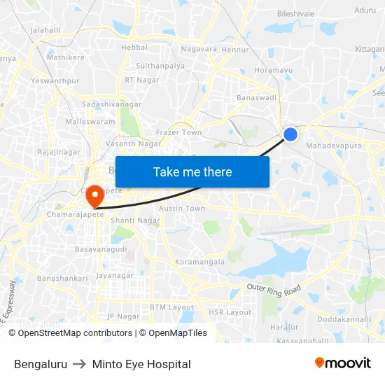 Bengaluru to Minto Eye Hospital map