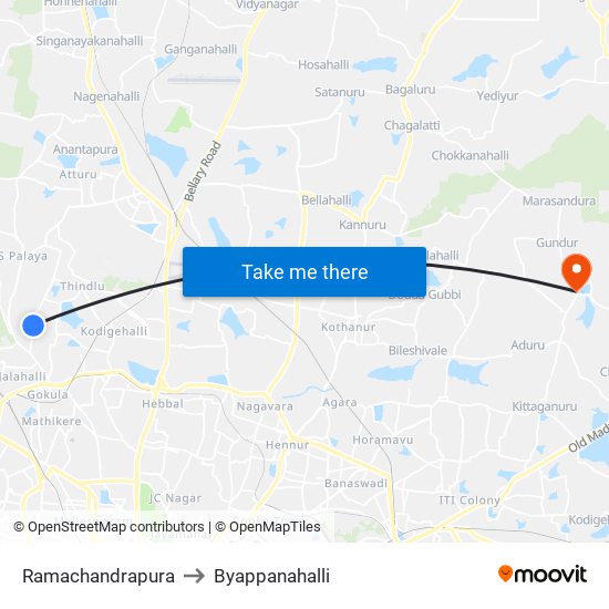 Ramachandrapura to Byappanahalli map