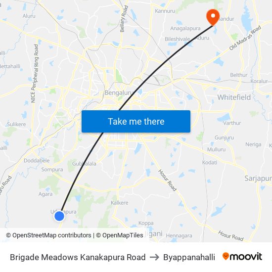 Brigade Meadows Kanakapura Road to Byappanahalli map