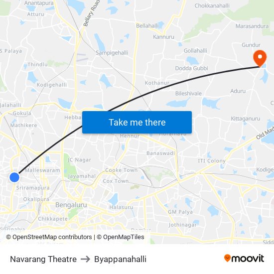 Navarang Theatre to Byappanahalli map