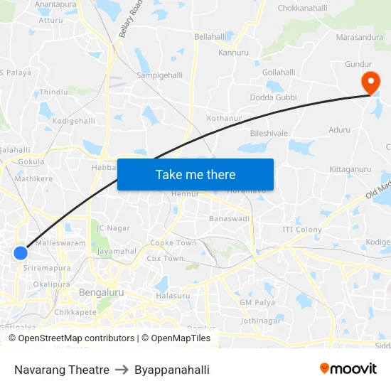 Navarang Theatre to Byappanahalli map