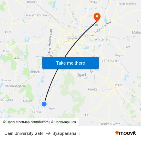 Jain University Gate to Byappanahalli map