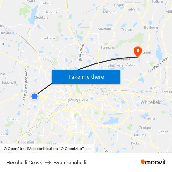 Herohalli Cross to Byappanahalli map